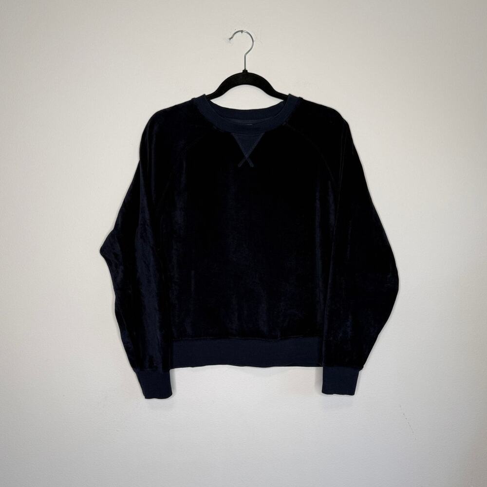 Pact Velour Sweatshirt Navy Blue Cropped Pullover Lounge Top Small